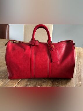 Louis Vuitton Red Epi Leather 50cm Zip Tote with Signature Hardware